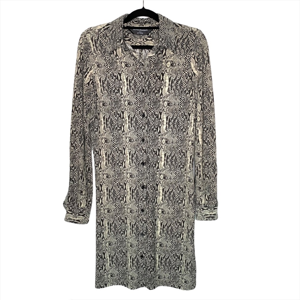Norma Kamali Snakeskin Print Long Sleeve Shirt Dress Button Front Shift Sz M